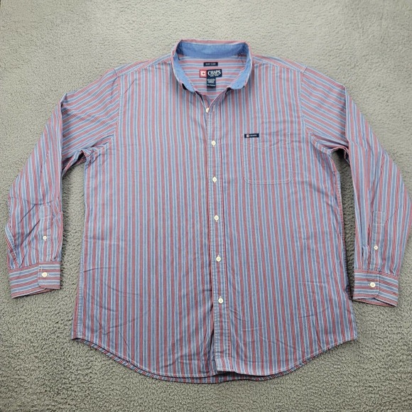 Chaps Shirt Mens XL Blue Red Striped Long‎ Sleeve Button Down Classic - Picture 1 of 12